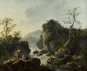 Jean-Baptiste Pillement A Mountainous River Landscape, oil painting artist
